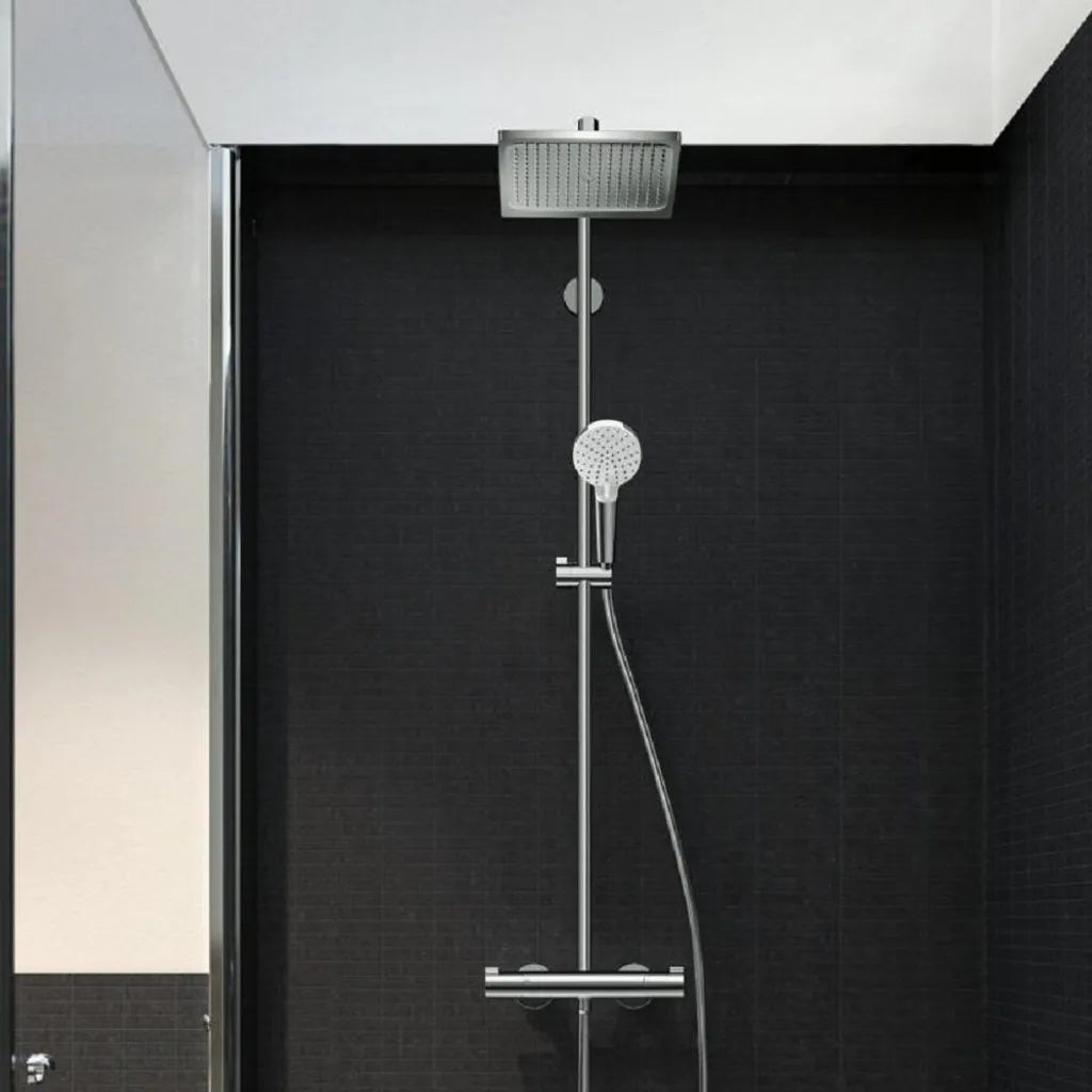 Hansgrohe Crometta E 240 Duschsystem mit Thermostat und Handbrause – Wassersparende Regendusche mit QuickClean und EcoSmart, verchromt, Komplettset für modernes Duscherlebnis