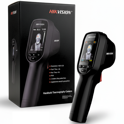 Hikvision Wärmebildkamera Fieberthermometer mit Temperaturmessung und KI-Fiebererkennung, 160 x 120 Pixel, 3,1 mm Brennweite, Wiederaufladbarer Akku, bis 128 GB Speicher für Innen- und Außeneinsatz