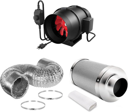 iPower Abluft-Komplettsystem 15,2 cm mit 395 CFM Inline-Ventilator, Aktivkohlefilter, flexibler 2,4 m Aluminiumkanal, Geschwindigkeitsregler – geruchsfilterndes Luftsystem für Grow-Zelte & Räume
