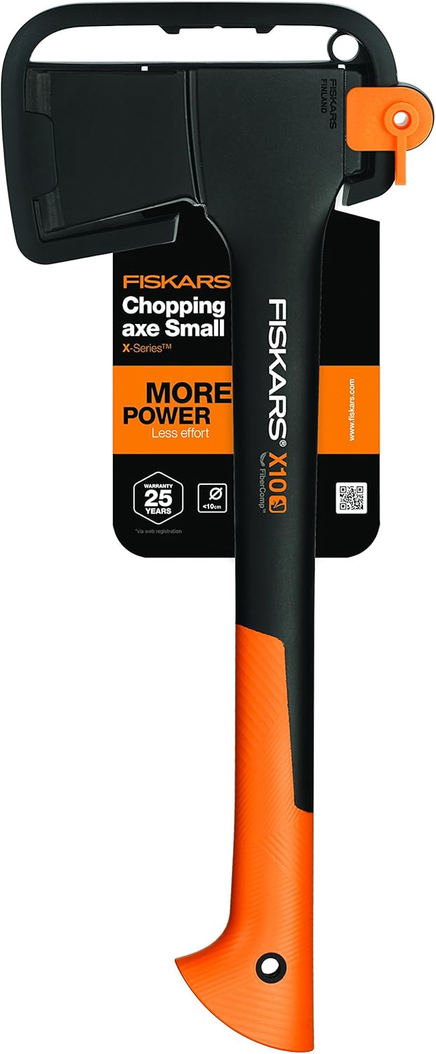 Fiskars Universalaxt X10-S, 980g Kompaktaxt 44 cm mit Antihaft-Stahlklinge und Glasfasergriff, Hackaxt für Holz bis 10 cm, Bau- und Tischlerarbeiten, inklusive Transportschutz, Schwarz/Orange, 1015619