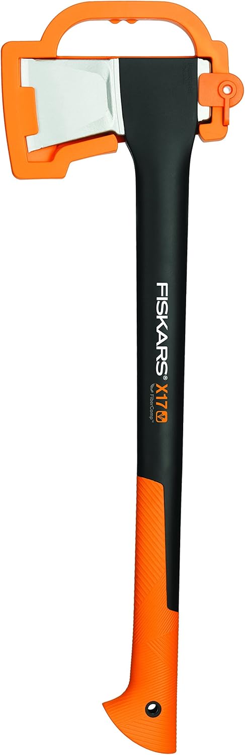 Fiskars Spaltaxt X17-M, 1,53 kg Holzspaltaxt mit Antihaft-Stahlklinge, Glasfasergriff, 60 cm Axt für mittelgroße Holzstämme, Kaminholz-Axt inkl. Transportschutz, Schwarz/Orange, 1015641