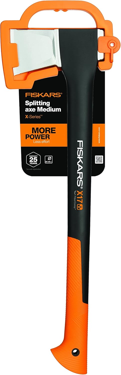 Fiskars Spaltaxt X17-M, 1,53 kg Holzspaltaxt mit Antihaft-Stahlklinge, Glasfasergriff, 60 cm Axt für mittelgroße Holzstämme, Kaminholz-Axt inkl. Transportschutz, Schwarz/Orange, 1015641
