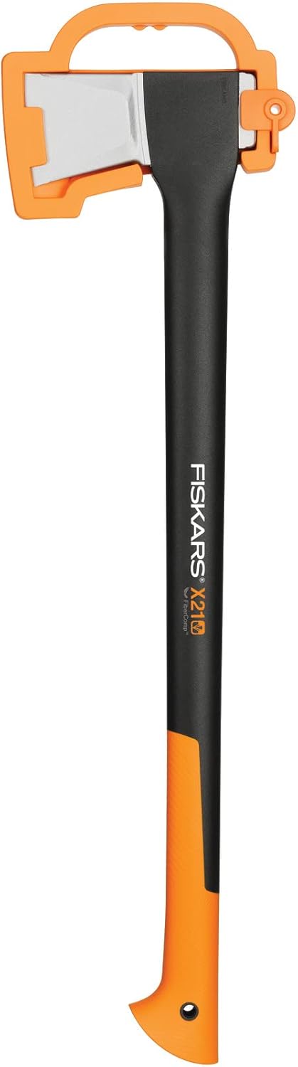 Fiskars Spaltaxt X21-L, 1,63 kg Profi-Holzspaltaxt mit Antihaft-Stahlklinge und Glasfasergriff, 70 cm lange Axt für mittelgroße Stammstücke, inkl. Transportschutz, Schwarz/Orange, 1015642
