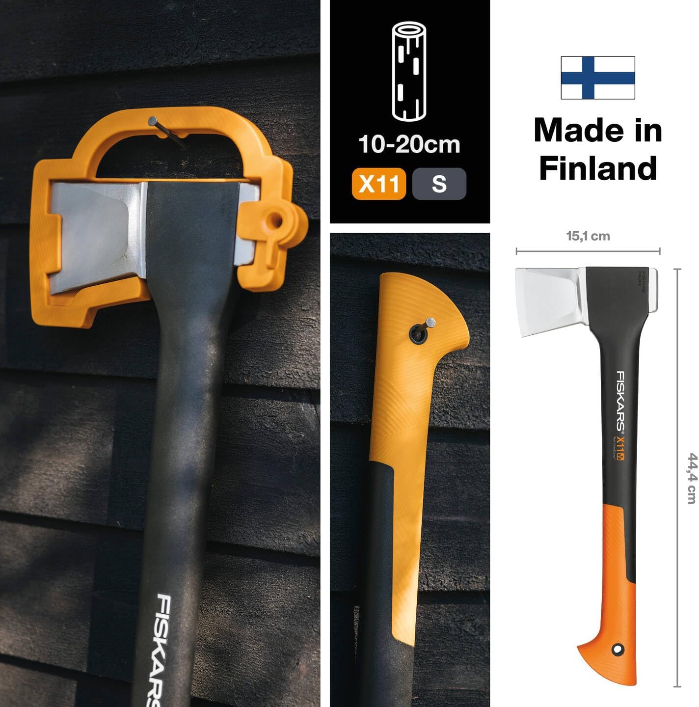 Fiskars Spaltaxt X11-S, 1,1 kg 44cm leichte Holzaxt zum Spalten von Anzündholz und kleinen Scheiten, kompakte Profi-Spaltaxt mit Antihaft-Klinge und ergonomischem Glasfasergriff inkl. Transportschutz