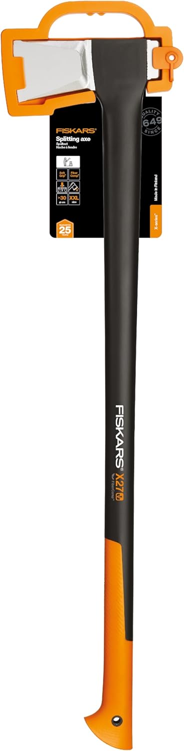 Fiskars Spaltaxt X27-XXL, 2,57 kg 96cm schwere Holzaxt mit langer Klinge und glasfaserverstärktem Griff, Profi-Holzspalter für große Holzstämme über 30 cm, Antihaftklinge inkl. Transportschutz, 1015644