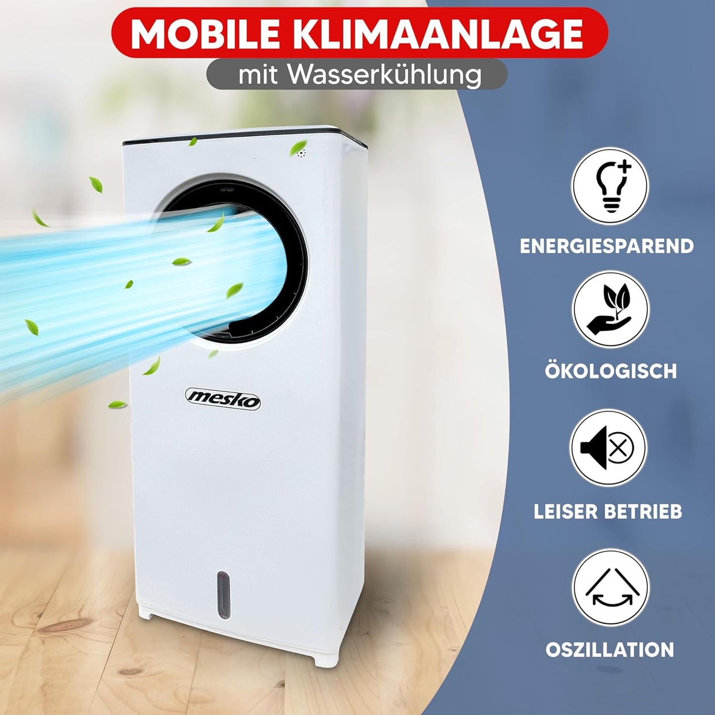 JUNG BLADELESS Mobile Klimaanlage ohne Abluftschlauch, 3-in-1 Luftkühler, Luftreiniger, Luftbefeuchter, Fernbedienung, 8h Timer, leise, für Räume bis 10m², energiesparend und umweltfreundlich