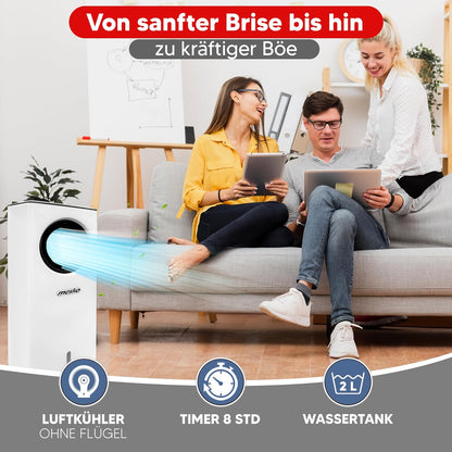 JUNG BLADELESS Mobile Klimaanlage ohne Abluftschlauch, 3-in-1 Luftkühler, Luftreiniger, Luftbefeuchter, Fernbedienung, 8h Timer, leise, für Räume bis 10m², energiesparend und umweltfreundlich