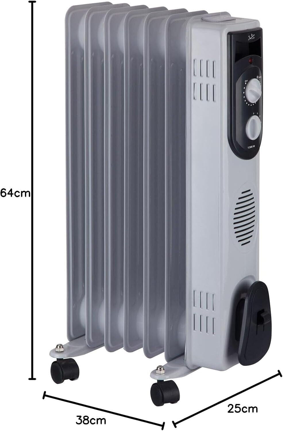 JATA 6R107 Öl-Radiator 1500W, Konvektor, Elektrische Heizung, Heizkörper, Heizlüfter, Kompakter Heizkörper, Thermostatsteuerung, Überhitzungsschutz, mobile Heizung, energiesparend, flexible Heizung