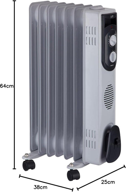 JATA 6R107 Öl-Radiator 1500W, Konvektor, Elektrische Heizung, Heizkörper, Heizlüfter, Kompakter Heizkörper, Thermostatsteuerung, Überhitzungsschutz, mobile Heizung, energiesparend, flexible Heizung