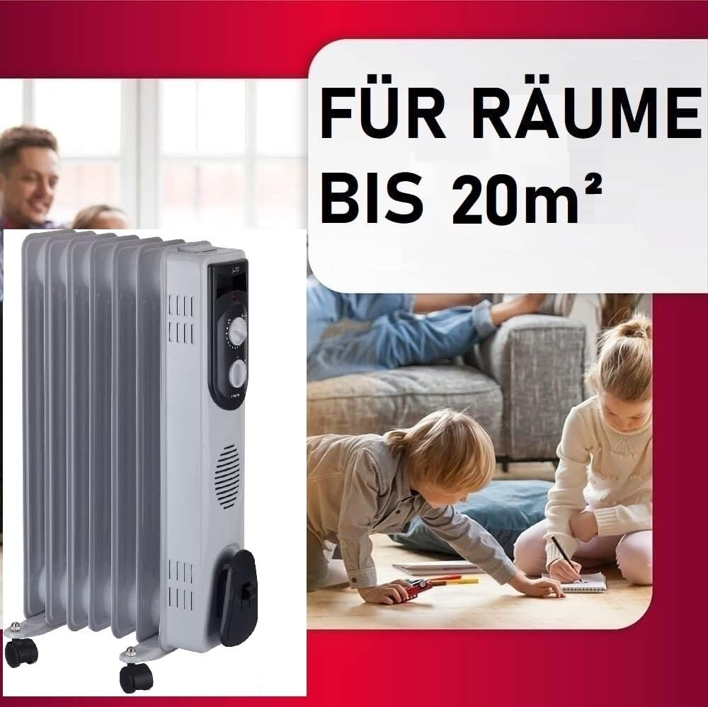 JATA 6R107 Öl-Radiator 1500W, Konvektor, Elektrische Heizung, Heizkörper, Heizlüfter, Kompakter Heizkörper, Thermostatsteuerung, Überhitzungsschutz, mobile Heizung, energiesparend, flexible Heizung