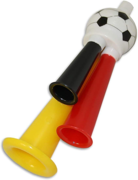 JUNG Dreifach Fantröte Deutschland Fußball EM 2024, Schwarz-Rot-Gold Tröte, lauter Fanartikel für Damen und Herren, EM 2024 Fußball Supporter, Outdoor-Event Tröte