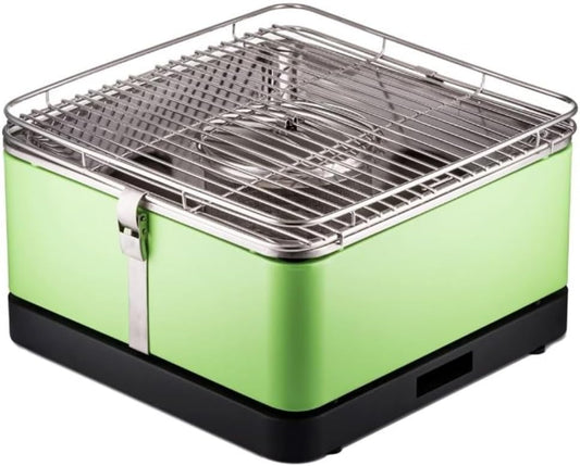 JUNG BBQ Arizona rauchfreier Holzkohle-Grill für Balkon, Terrasse, Boot – kompakter, mobiler Grill mit Edelstahlkonstruktion, schnelles Aufheizen, inklusive 6x Brennpaste und wiederaufladbarem Akku