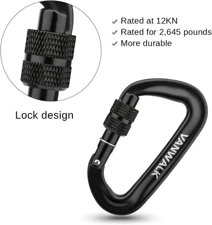 VANWALK Aluminium Karabinerhaken Set mit Locking-System – ultraleicht und robust – Schlüsselanhänger, Outdoor-Karabiner, Aluminium Karabiner für Rucksack, Camping, Wandern, Hängematte, Reisen