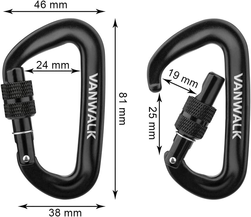 VANWALK Aluminium Karabinerhaken Set mit Locking-System – ultraleicht und robust – Schlüsselanhänger, Outdoor-Karabiner, Aluminium Karabiner für Rucksack, Camping, Wandern, Hängematte, Reisen