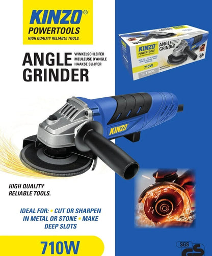 Kinzo Winkelschleifer 710 W, 115 mm Scheibendurchmesser, 11.000 U/min Leerlaufdrehzahl, Trennschleifer für Metall, Beton und Keramik, ergonomischer Griff, Schleifmaschine mit Schleifscheibenschutz