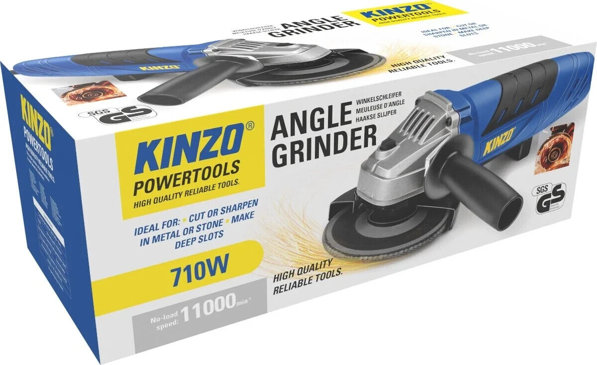 Kinzo Winkelschleifer 710 W, 115 mm Scheibendurchmesser, 11.000 U/min Leerlaufdrehzahl, Trennschleifer für Metall, Beton und Keramik, ergonomischer Griff, Schleifmaschine mit Schleifscheibenschutz
