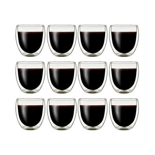 Klasique Doppelwandige Latte Macchiato Gläser Set 250ml – 12er Thermogläser mit Schwebeeffekt, doppelwandig, Borosilikatglas, spülmaschinengeeignet