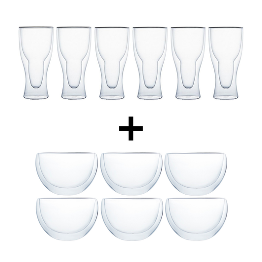 Klasique Doppelwandige Gläser Set – 6 Teegläser 300ml & 6 Latte Macchiato 400ml, Thermogläser Schwebeeffekt, Borosilikatglas, doppelwandig, 12x Gläser