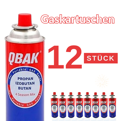 RESCH QBAK 12er Set Butangas Gaskartuschen 227g für Campingkocher, Gasbrenner, Heizstrahler – Bajonettanschluss, Butan Gasflasche für Outdoor, Gasgeräte, sichere Anwendung, hohe Brenntemperatur Gas
