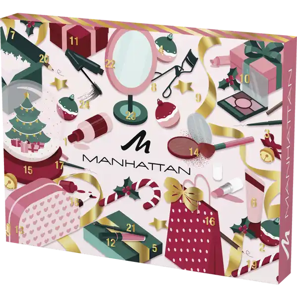 MANHATTAN Make-up Frauen Adventskalender 2025 24 Make-up Produkten, Primer, Lipliner, Mascara, für Damen und Mädchen Advent Kalender ( Wert 150€ )