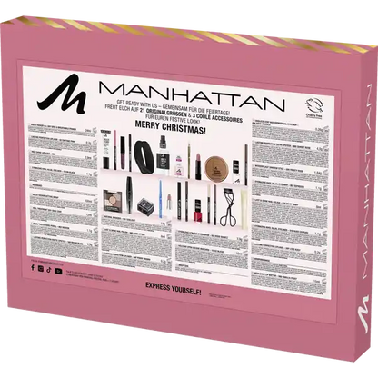 MANHATTAN Make-up Frauen Adventskalender 2025 24 Make-up Produkten, Primer, Lipliner, Mascara, für Damen und Mädchen Advent Kalender ( Wert 150€ )