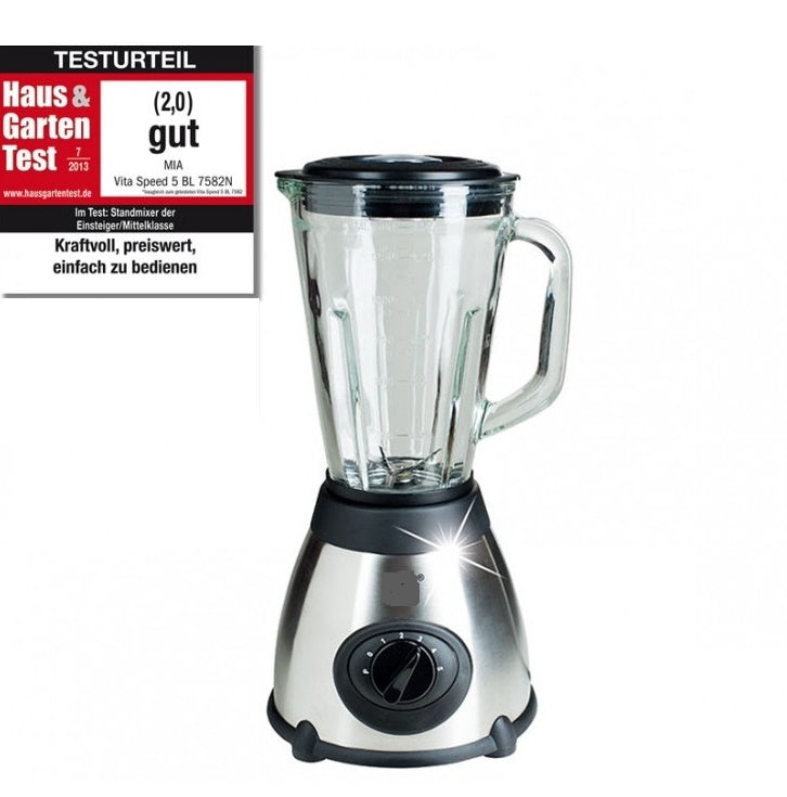MIA VitaSpeed 5 BL 7582N Edelstahl Standmixer 500W mit 1,5L Glaskrug für Smoothies, Shakes, Suppen, Saucen und Icecrushing, leistungsstarker Mixer für schnelle Zubereitung und vielseitige Anwendungen