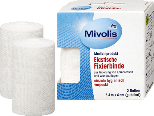 Mivolis Elastische Fixierbinden, 6 cm x 4 m (gedehnt), 2 Rollen, 8 m