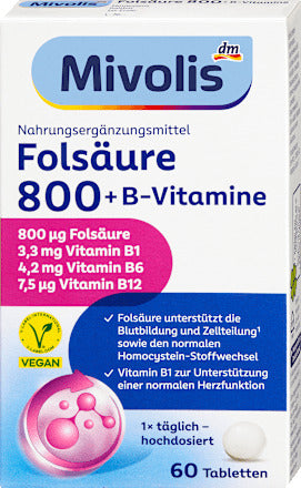Mivolis Folsäure 800 + B-Vitamine Tabletten 60 St, 19 g