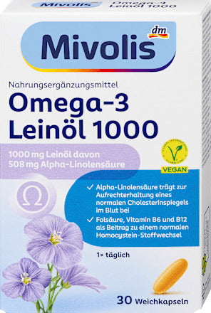 Mivolis Omega-3 Leinöl 1000 Kapseln 30 St, 46,9 g