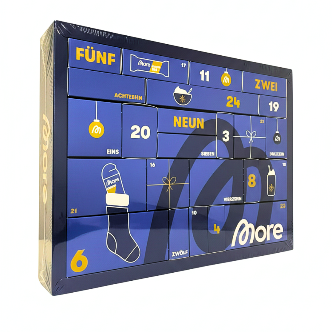 MORE Nutrition Adventskalender 2025, Limited Edition Weihnachtsedition - 31 Produktüberraschungen, Chunky Flavours, Zerups Weihnachten Advent Kalender