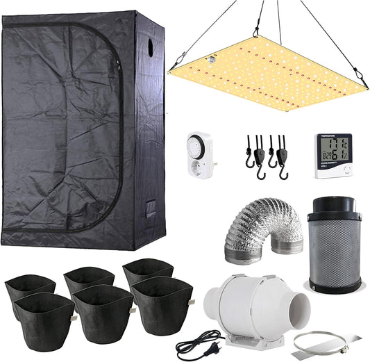 Jung NICEGROW Growbox Komplettset 90x50x160cm mit dimmbarer 120W LED Vollspektrum Lampe, Rohrventilator, Aktivkohlefilter, Mylar Inlay für Indoor Pflanzenzucht – Optimale Belüftung und Beleuchtung für beste Erträge