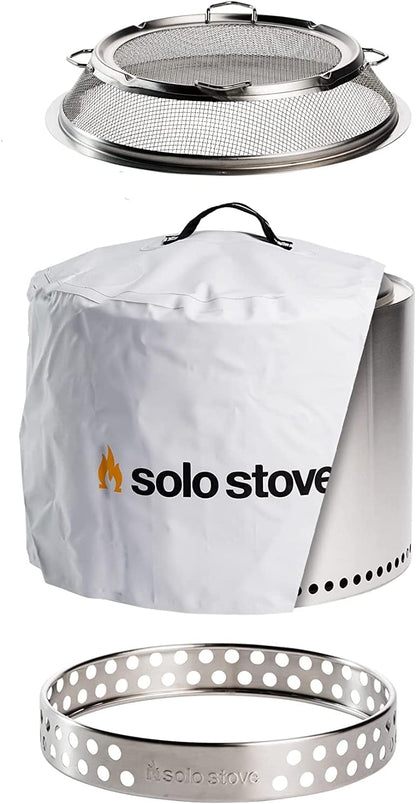 Solo Stove Bonfire Edelstahl Feuerschale Outdoor Kamin, Tragbare Feuerstelle, Raucharm, Mobil mit Standfuß, Schutzhülle und Tragetasche, Für Garten, Terrasse, Camping, Ø 49,5 cm