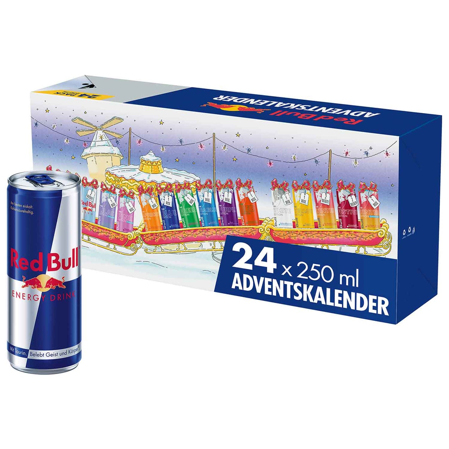 Red Bull Adventskalender 2025 - 24 Dosen Energy Drink, Sugarfree, Zero, Edition Sorten, Energy Drink Weihnachten Advent Kalender, Damen & Herren