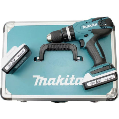 Makita Akku Schlagbohrschrauber Set 18V 3,0Ah mit 2 Akkus, Schnellladegerät, Koffer, Bit- und Bohrerset – Leistungsstarker Bohrschrauber mit Schlagfunktion für präzises Bohren & Schrauben