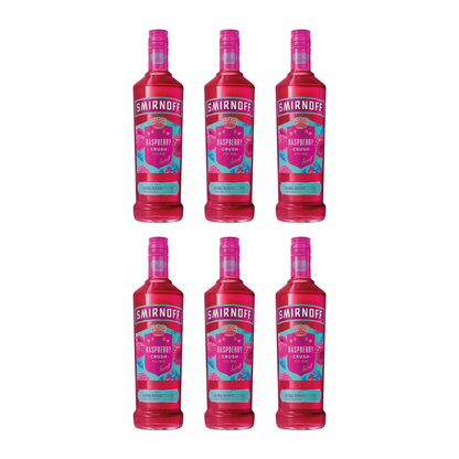 Smirnoff Raspberry Crush 6er Alkohol Set 700 ml - Premium Wodka mit Himbeergeschmack und 25 % vol, ideal für Cocktails, Longdrinks und puren Genuss – Exotische Frucht und weicher Geschmack aus Großbritannien - Alcohol