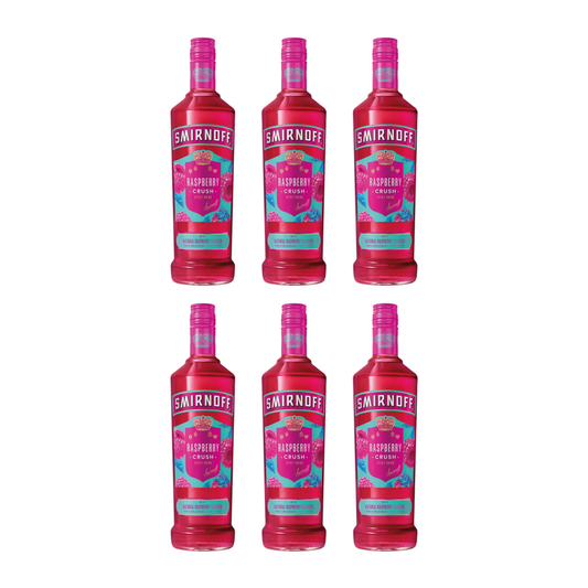 Smirnoff Raspberry Crush 6er Alkohol Set 700 ml - Premium Wodka mit Himbeergeschmack und 25 % vol, ideal für Cocktails, Longdrinks und puren Genuss – Exotische Frucht und weicher Geschmack aus Großbritannien - Alcohol