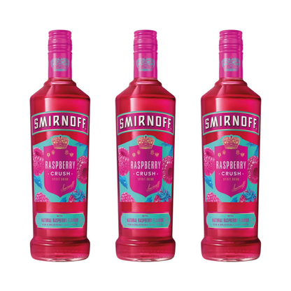 Smirnoff Raspberry Crush 3er Alkohol Set 700 ml - Premium Wodka mit Himbeergeschmack und 25 % vol, ideal für Cocktails, Longdrinks und puren Genuss – Exotische Frucht und weicher Geschmack aus Großbritannien - Alcohol