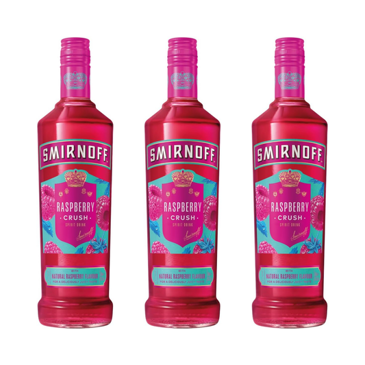 Smirnoff Raspberry Crush 3er Alkohol Set 700 ml - Premium Wodka mit Himbeergeschmack und 25 % vol, ideal für Cocktails, Longdrinks und puren Genuss – Exotische Frucht und weicher Geschmack aus Großbritannien - Alcohol