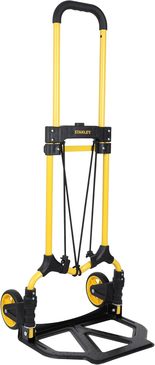 JUNG STANLEY FT580 klappbare Sackkarre 70kg Tragkraft SXWTD-FT580, faltbar, mit elastischem Spanngurt, platzsparend, 39x29cm Ladefläche, handbetrieben – Schwarz-Gelb