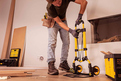 JUNG STANLEY FT580 klappbare Sackkarre 70kg Tragkraft SXWTD-FT580, faltbar, mit elastischem Spanngurt, platzsparend, 39x29cm Ladefläche, handbetrieben – Schwarz-Gelb