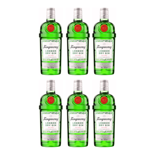 Tanqueray London Dry Gin 43,1% Vol. 6er 0,7l Alkohol Set – Klassischer Wacholder-Gin, Premium-Gin aus Schottland, ideal für Gin Tonic, Cocktails & puren Genuss, Hochprozentiger Dry Gin für Kenner -  Alchohol