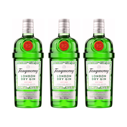 Tanqueray London Dry Gin 43,1% Vol. 3er 0,7l Alkohol Set – Klassischer Wacholder-Gin, Premium-Gin aus Schottland, ideal für Gin Tonic, Cocktails & puren Genuss, Hochprozentiger Dry Gin für Kenner -  Alchohol