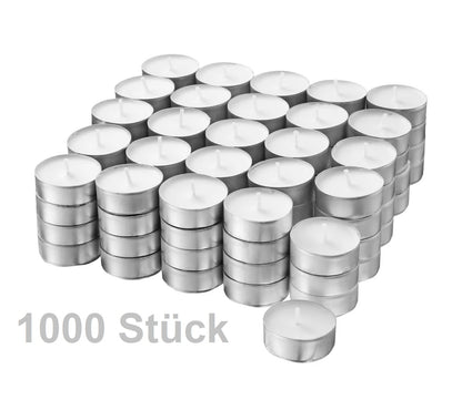 JUNG Teelichter Hochwertige 1000er Set, Ø37mm, 4 Stunden Brenndauer, Geruchsneutral, für Dekoration, Weiß, Paraffinwachs, Aluminiumhülle, Party, Hochzeit, Festlichkeiten, stimmungsvolle Beleuchtung, Weihnachten, Ostern, Geburtstag