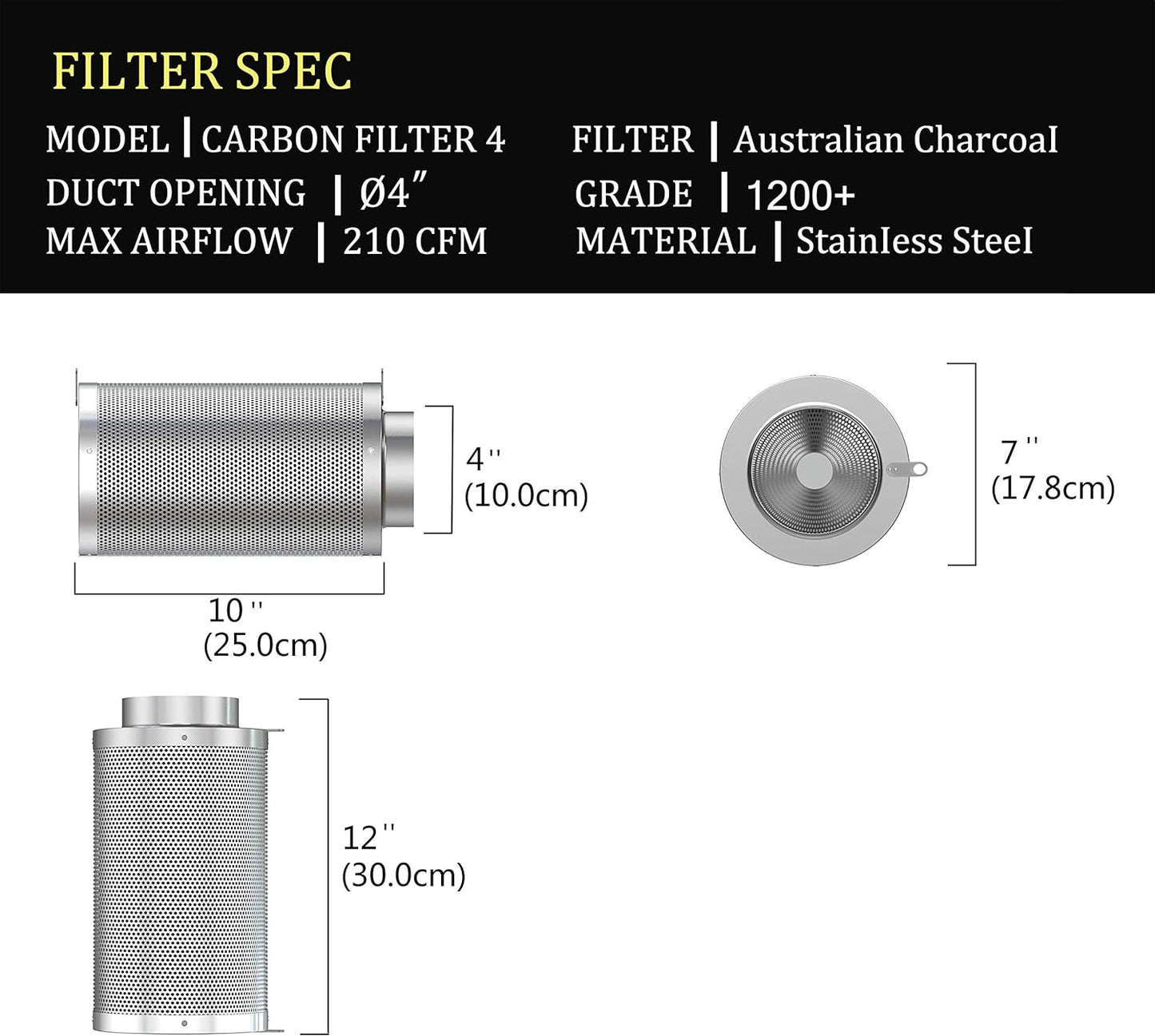 JUNG Vanleno 10,2 cm Aktivkohlefilter, Geruchsfilter mit hochwertiger Virgin-Aktivkohle aus Westaustralien, für Growboxen, Hydrokultur-Systeme, Bäder, Küchen und Keller, mit 2 Vorfiltern und Seilaufhängern