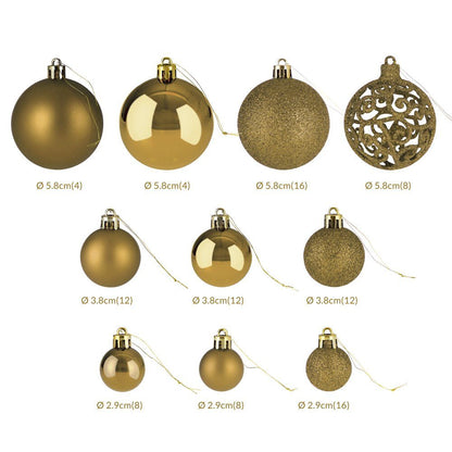 JUNG Christbaumschmuck 100er Set Weihnachtskugeln Gold Kunststoff für Innen und Außen, Glänzend, Matt oder Glitzernd, Weihnachtsbaum Kugeln mit Aufhängern, Vielfältige Größen Ø 3-6 cm