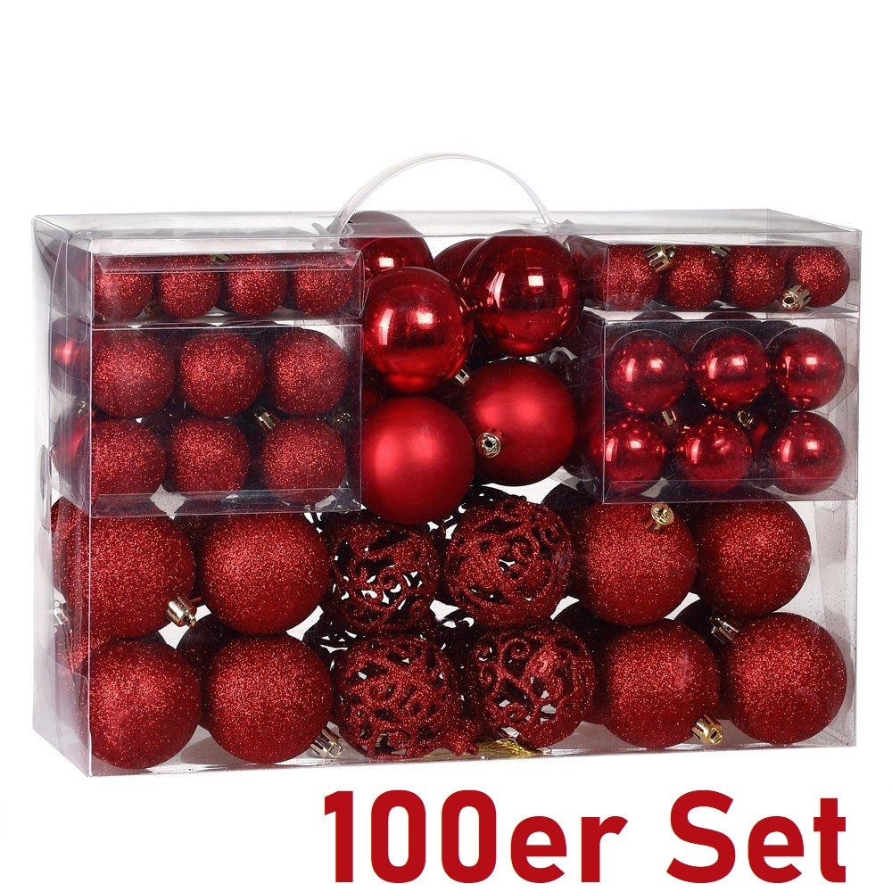 JUNG Christbaumschmuck Weihnachtskugeln Kugel 100-tlg Rot Plastik Außen&Innen