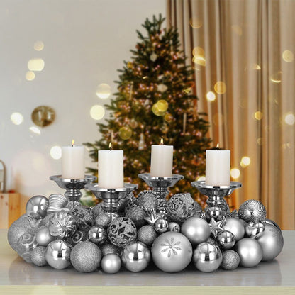 JUNG Christbaumschmuck 100er Set Weihnachtskugeln Silber Kunststoff für Innen und Außen, Glänzend, Matt oder Glitzernd, Weihnachtsbaum Kugeln mit Aufhängern, Vielfältige Größen Ø 3-6 cm