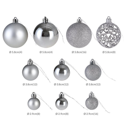 JUNG Christbaumschmuck 100er Set Weihnachtskugeln Silber Kunststoff für Innen und Außen, Glänzend, Matt oder Glitzernd, Weihnachtsbaum Kugeln mit Aufhängern, Vielfältige Größen Ø 3-6 cm